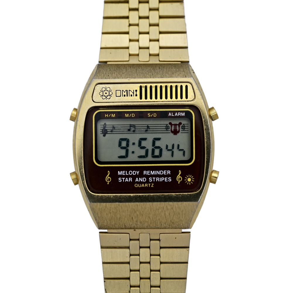 Omni LCD Vintage Wrist Watch 1980's Gold Tone